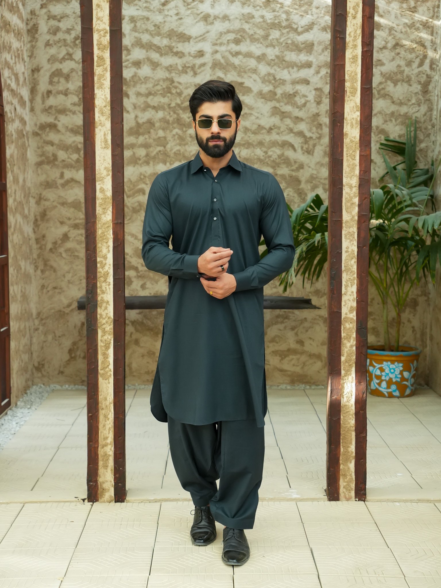 EW-95 - Dark Forest Green Kameez Shalwar