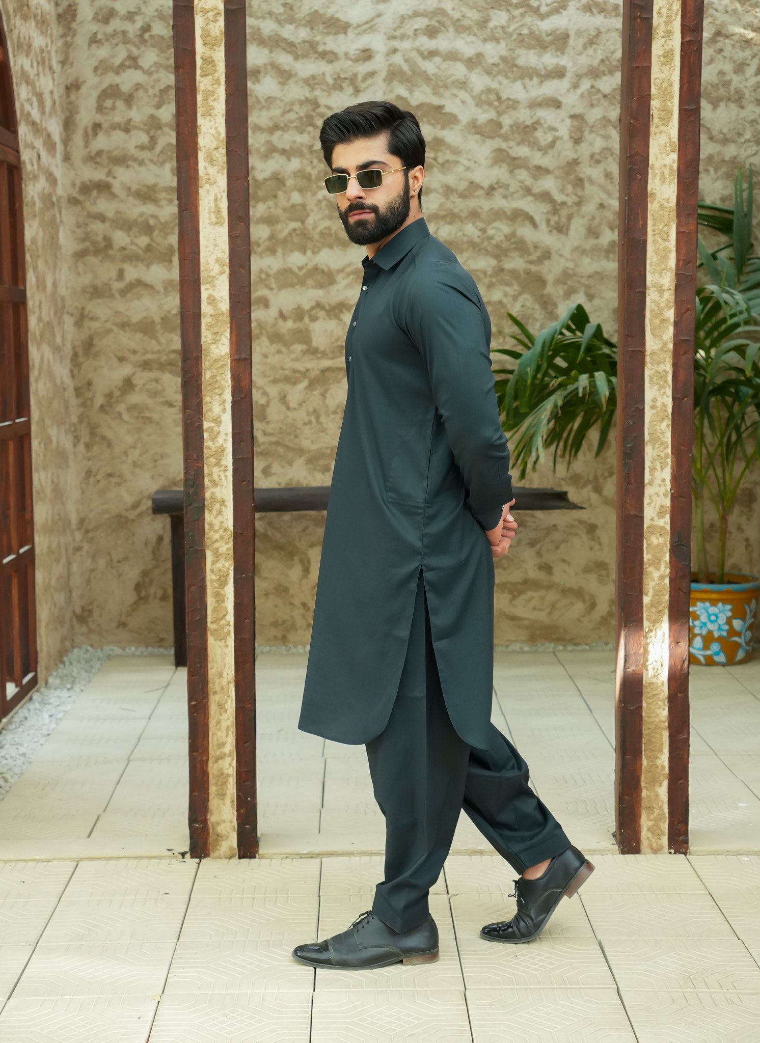 EW-95 - Dark Forest Green Kameez Shalwar - Image 3