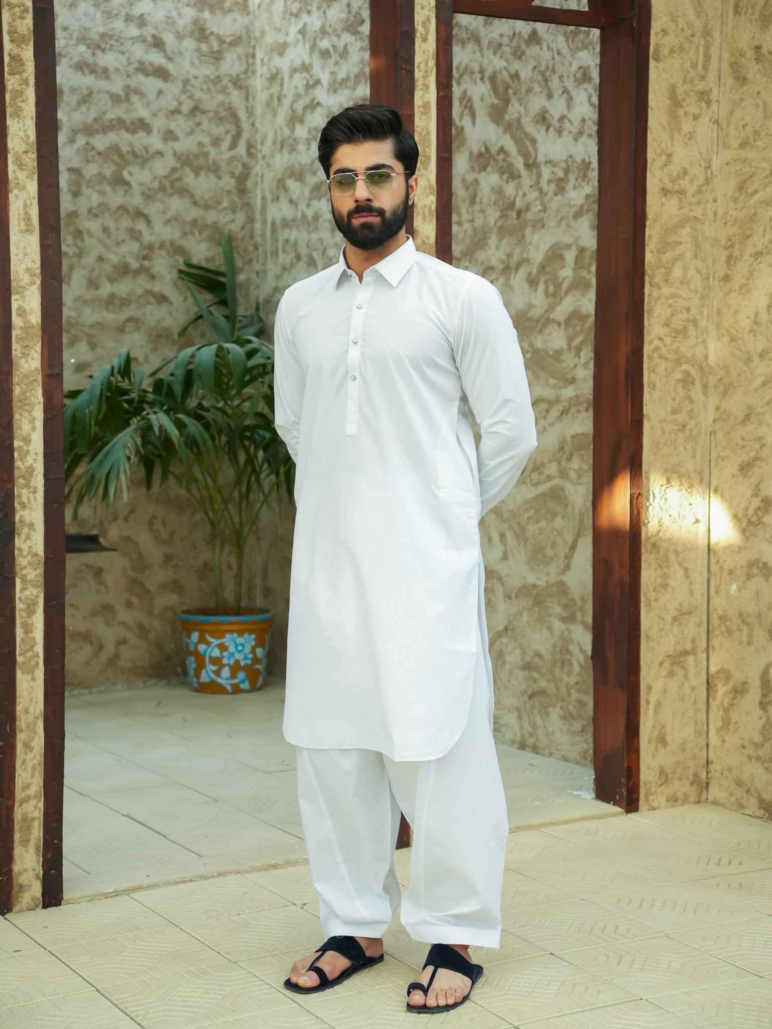 EW-102 - White Soft Cotton Kameez Shalwar - Image 8