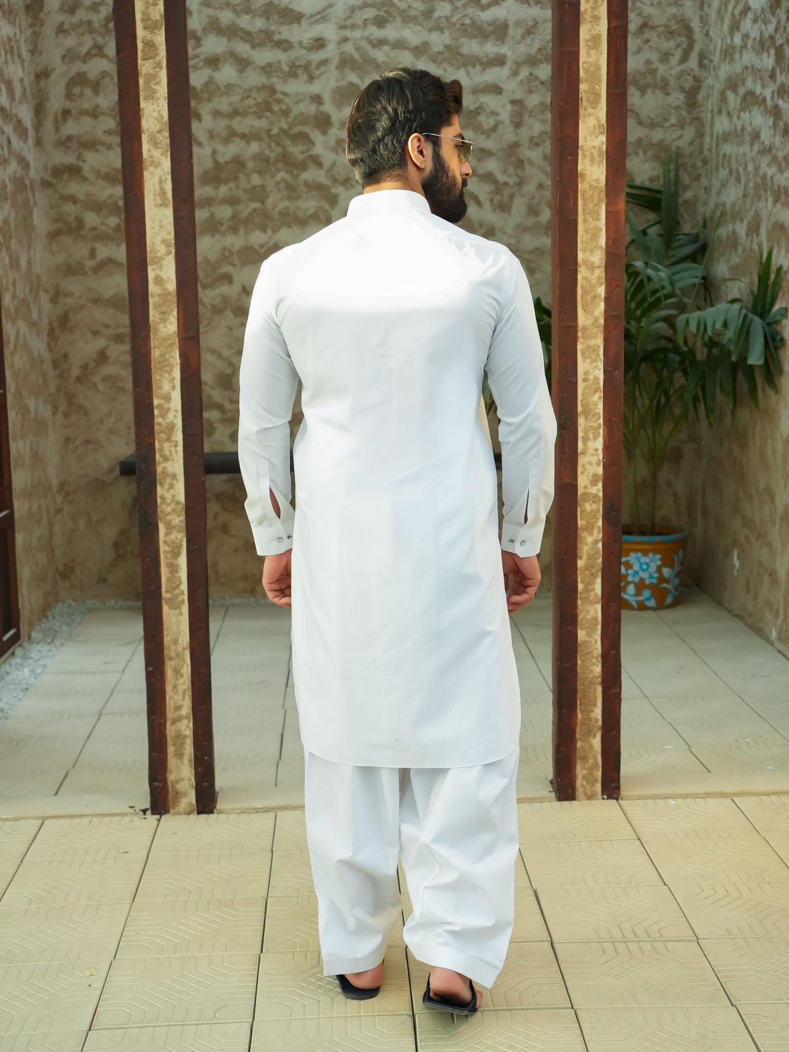 EW-102 - White Soft Cotton Kameez Shalwar - Image 4