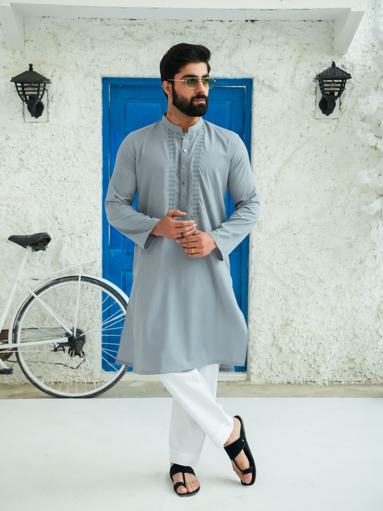 EW-104 - Dove Grey Embroidered Kurta Pajama