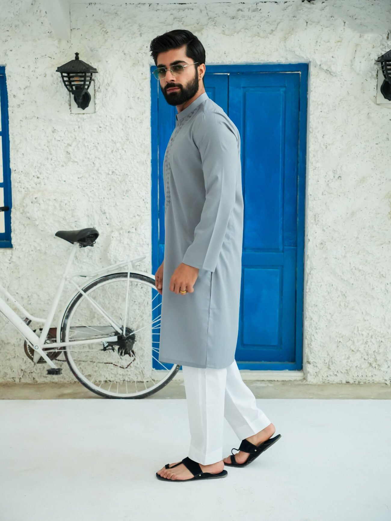 EW-104 - Dove Grey Embroidered Kurta Pajama - Image 5