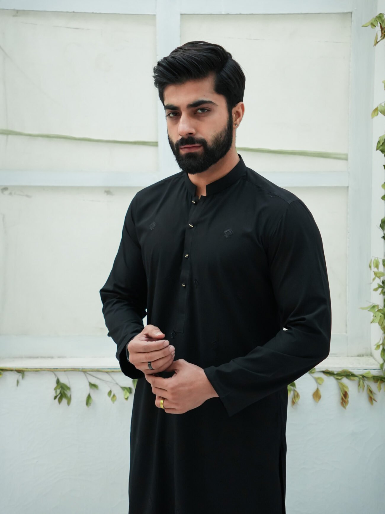 EW-105 - Black Embroidered Kurta Pajama - Image 2