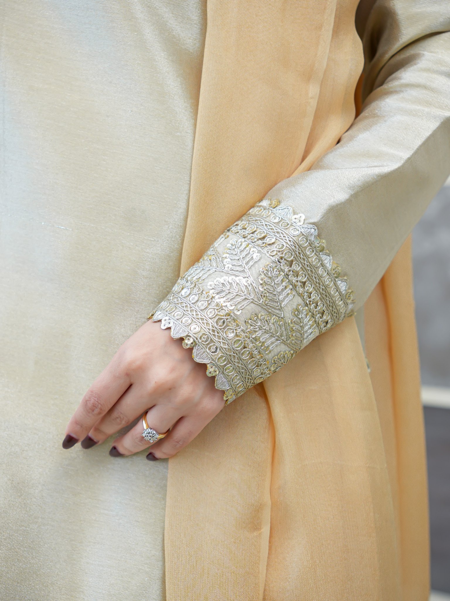 EW-106 - Stitched Suit 3 Pcs -  Shine Golden - Image 5