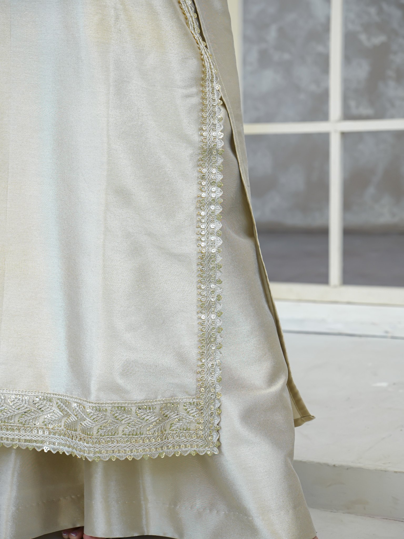 EW-106 - Stitched Suit 3 Pcs -  Shine Golden - Image 6