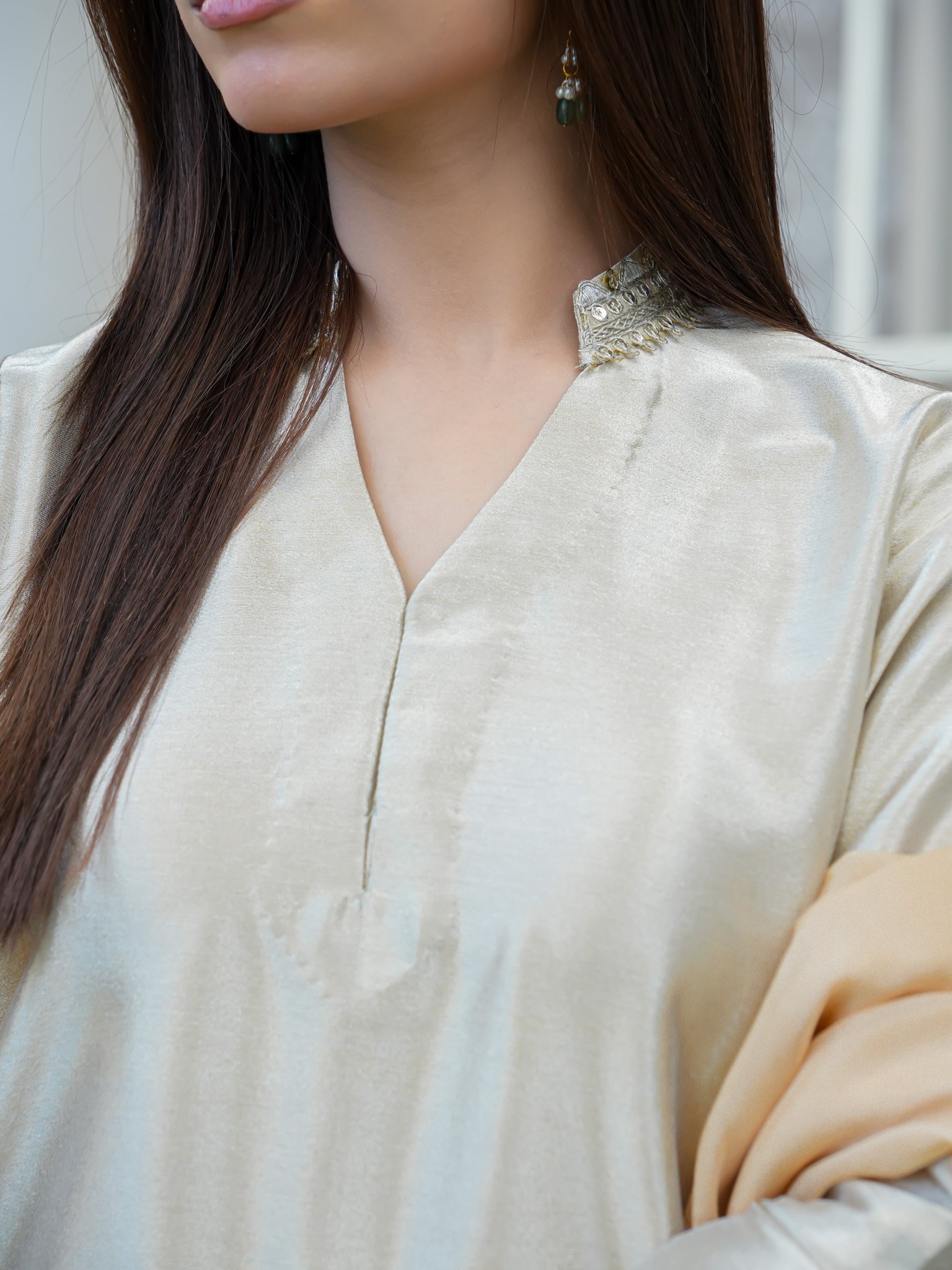 EW-106 - Stitched Suit 3 Pcs -  Shine Golden - Image 7