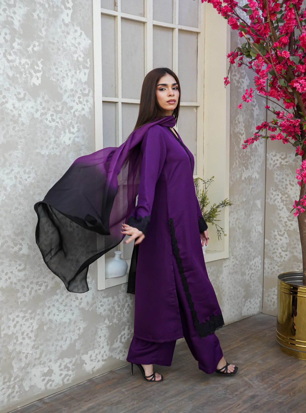 EW-112 - Stitched Suit 3 Pcs - Plum Purple - Image 6