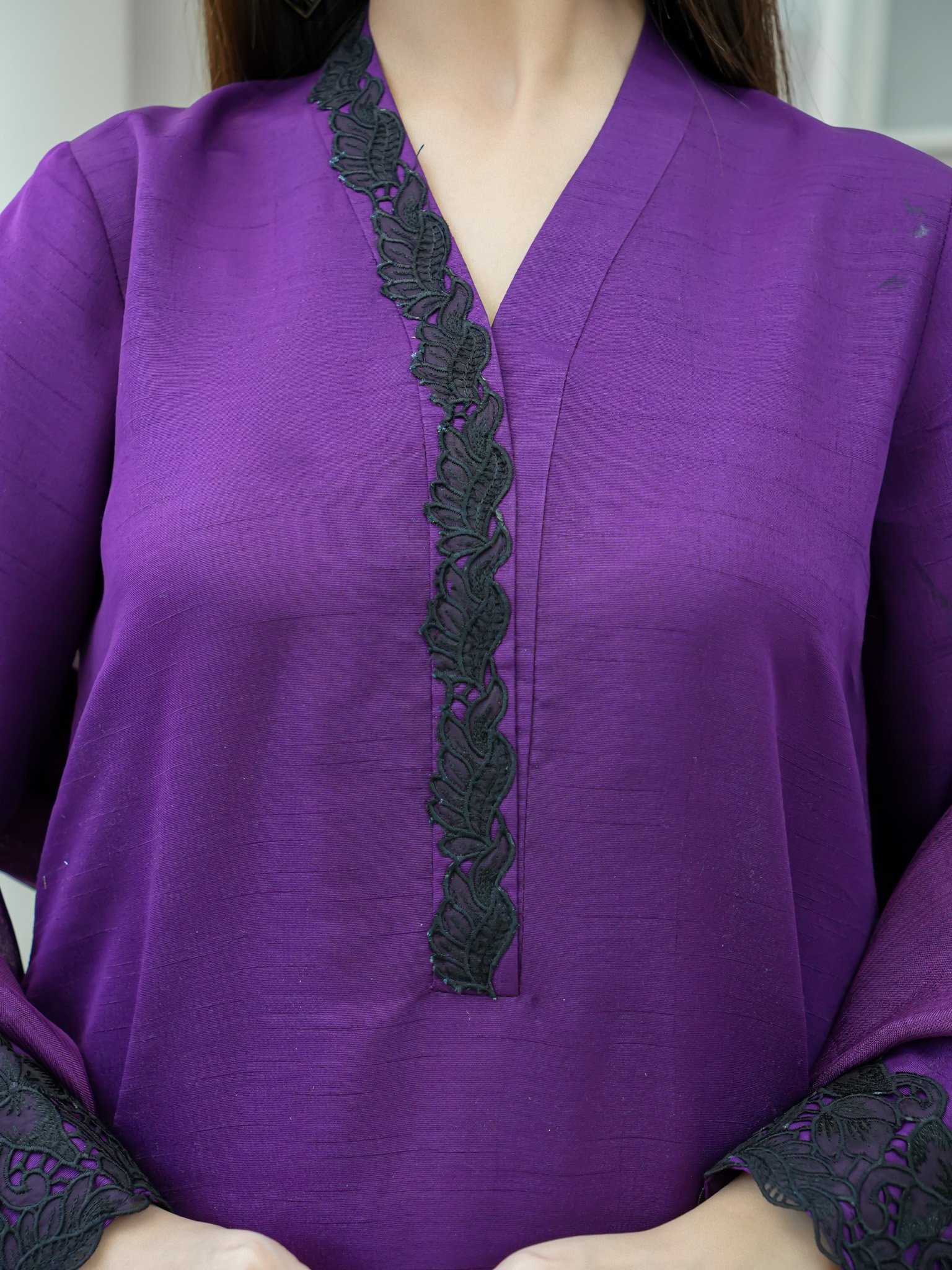 EW-112 - Stitched Suit 3 Pcs -  Plum Purple - Image 5