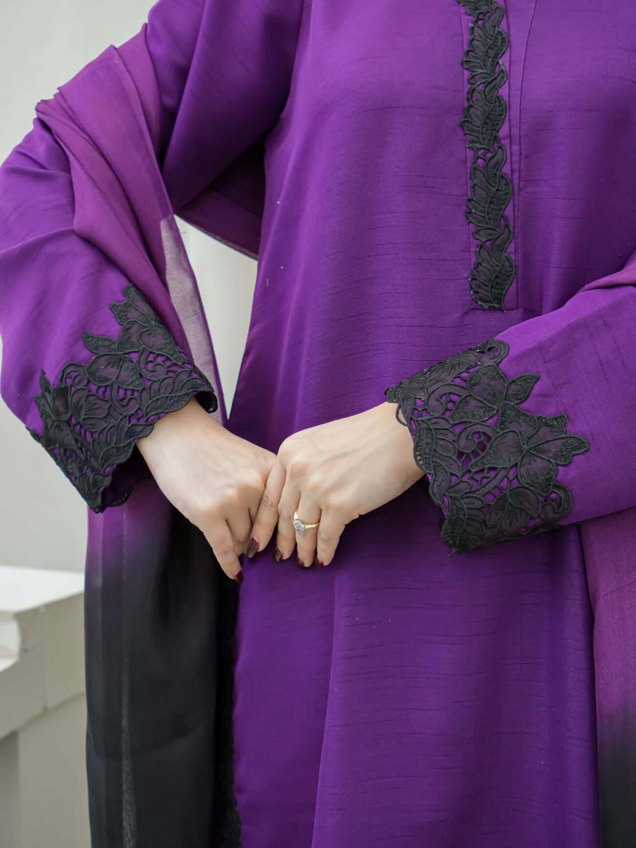EW-112 - Stitched Suit 3 Pcs - Plum Purple - Image 4