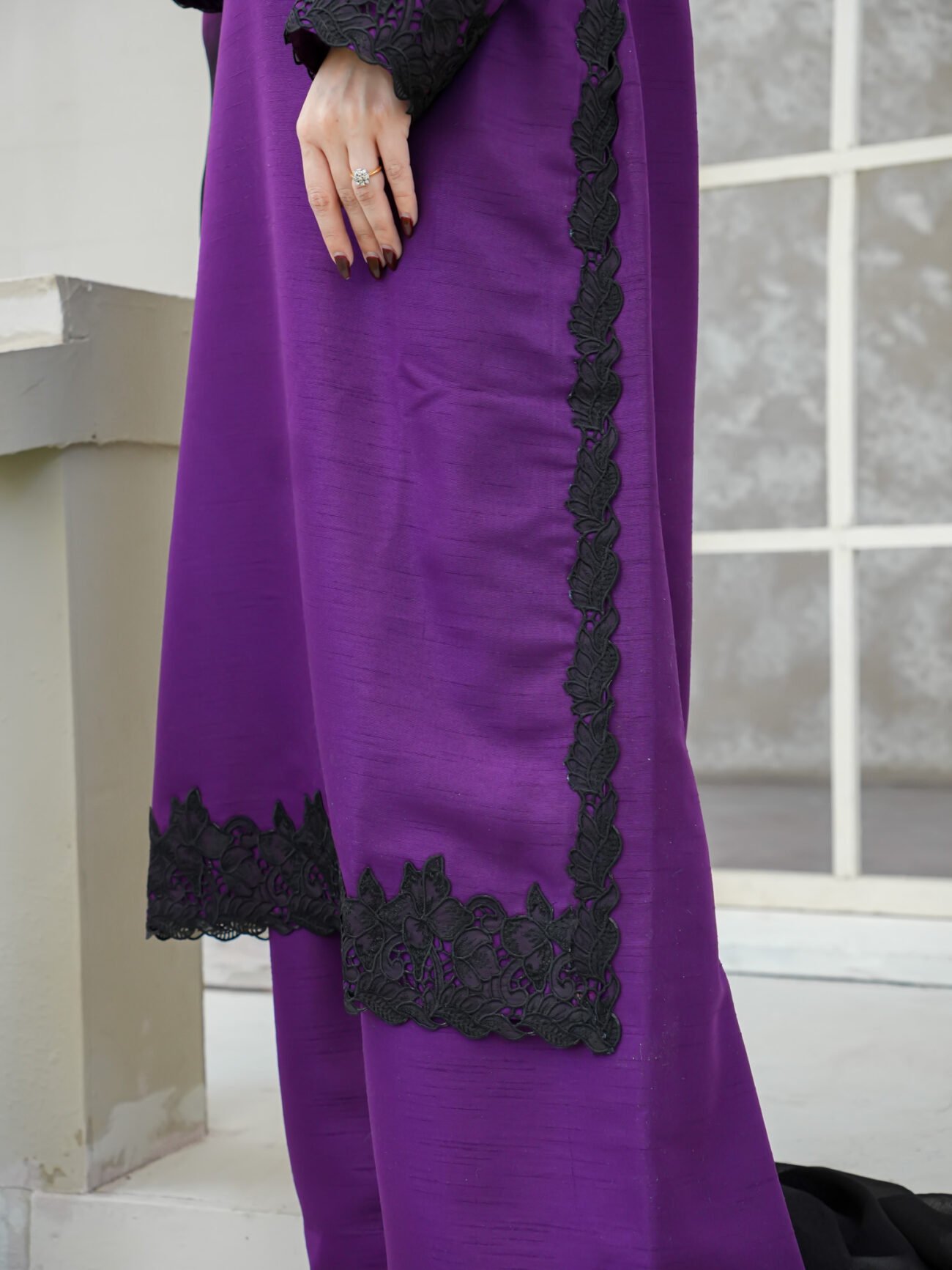 EW-112 - Stitched Suit 3 Pcs - Plum Purple - Image 3