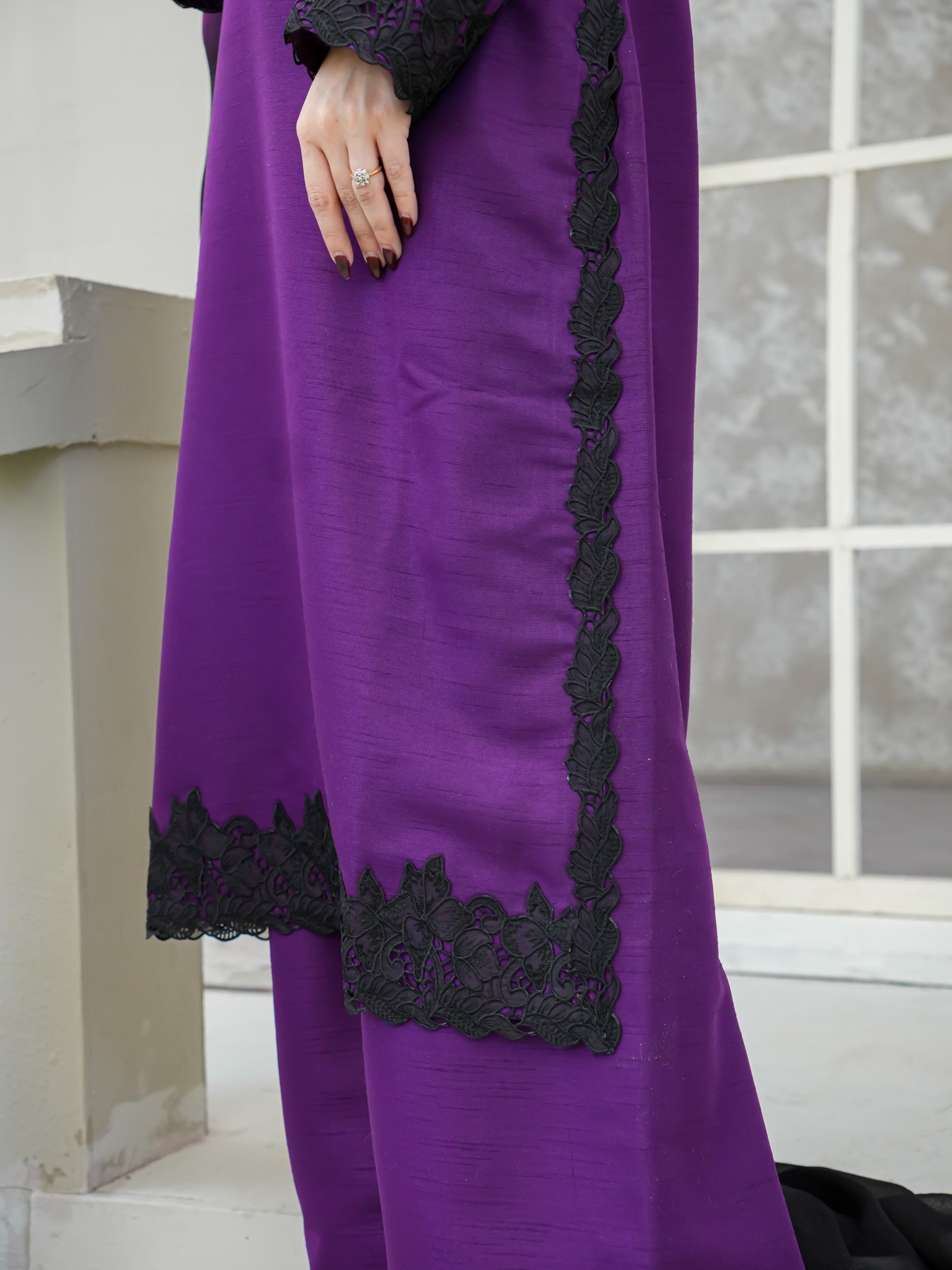 EW-112 - Stitched Suit 3 Pcs -  Plum Purple - Image 3