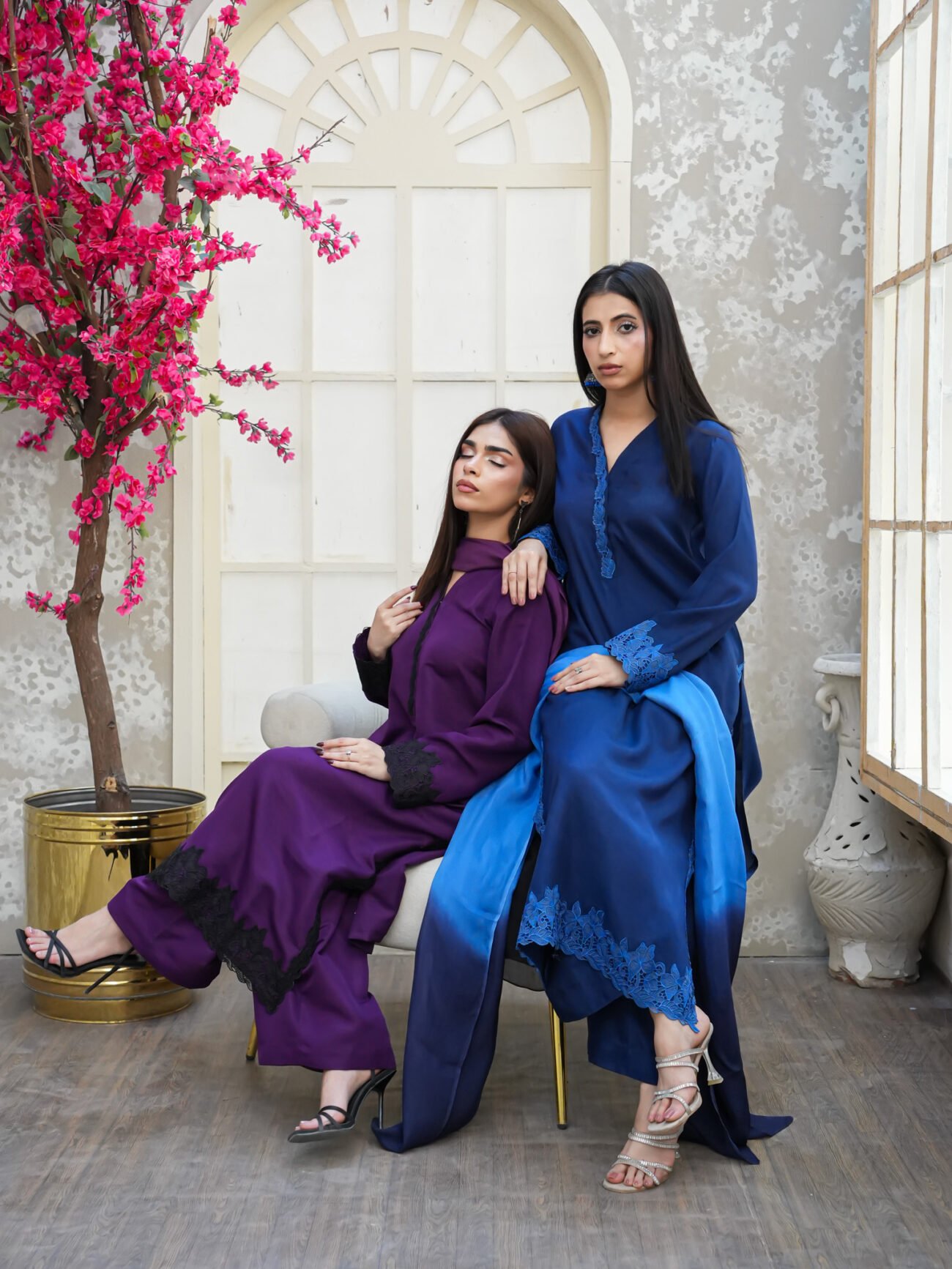 EW-113 - Stitched Suit 3 Pcs with lace work - Deep Royal Blue - Image 9