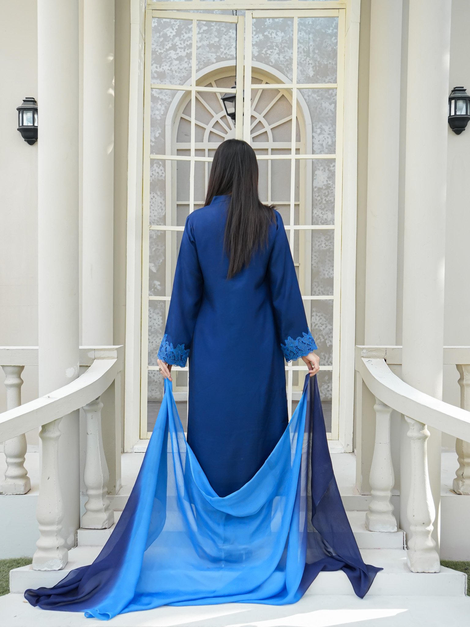 EW-113 - Stitched Suit 3 Pcs with lace work - Deep Royal Blue - Image 6