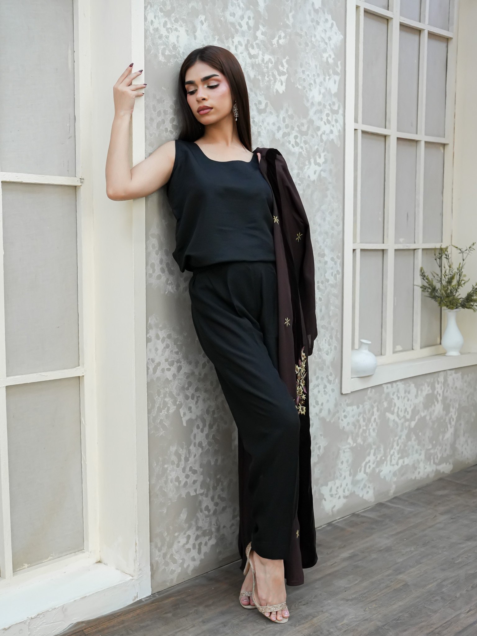 EW-110 - Embroidered Korean Georgate Stitched 3 Pcs - Image 3