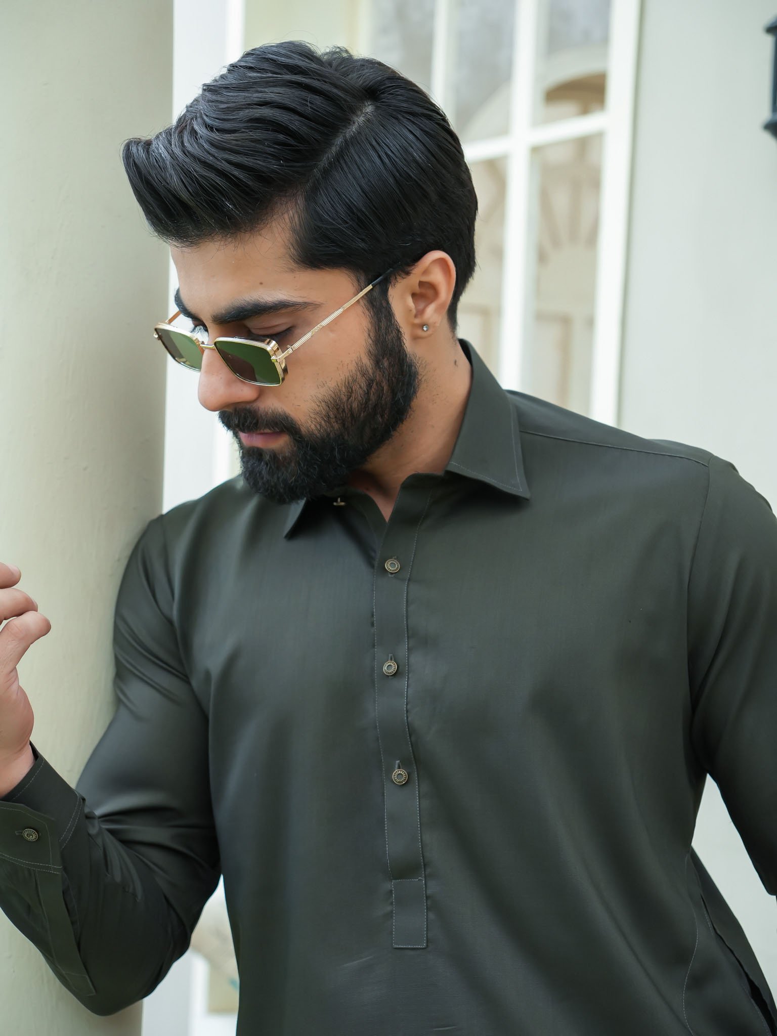 EW-98 - Dark Olive Green Kameez Shalwar - Image 6