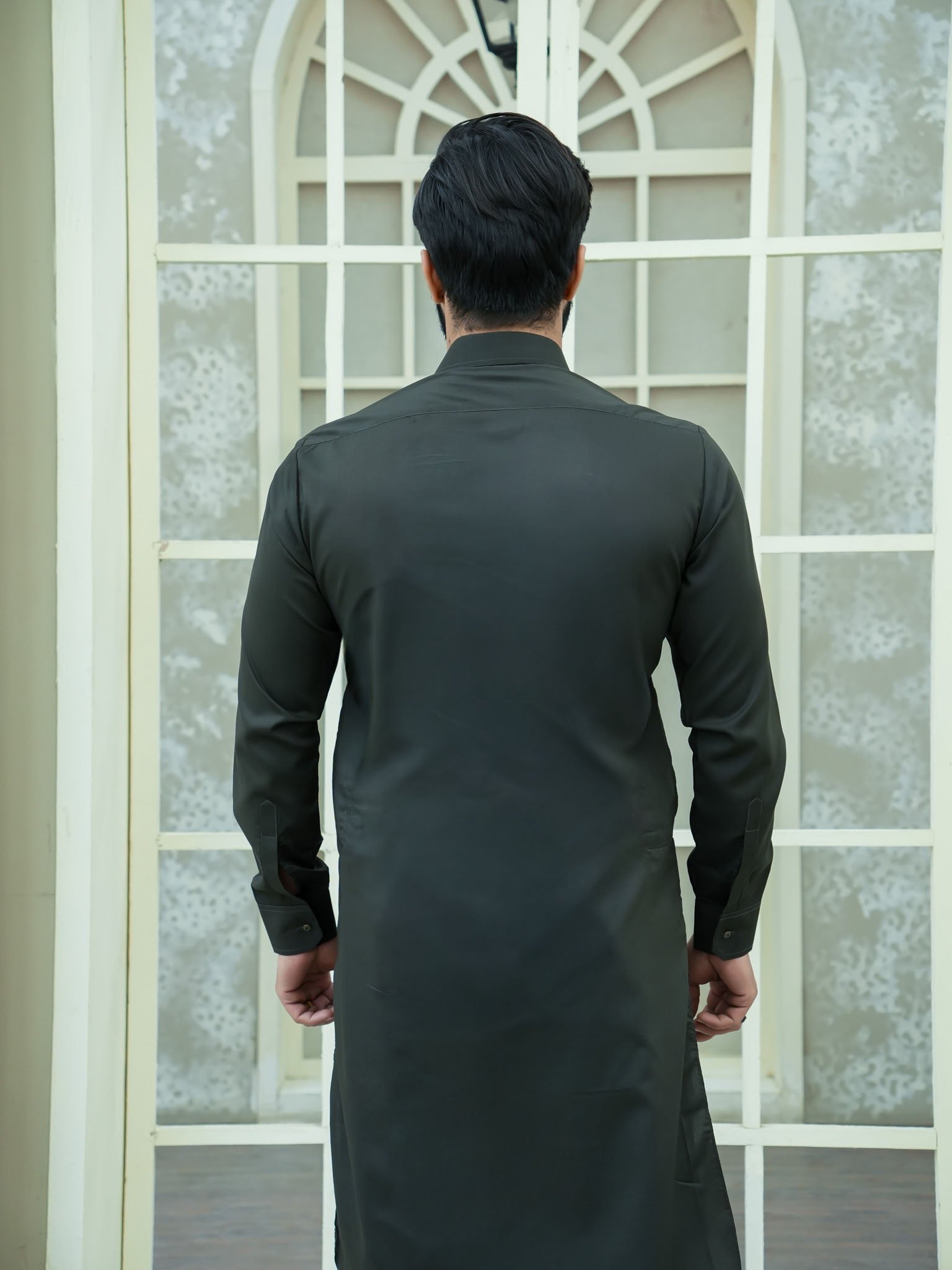 EW-98 - Dark Olive Green Kameez Shalwar - Image 5
