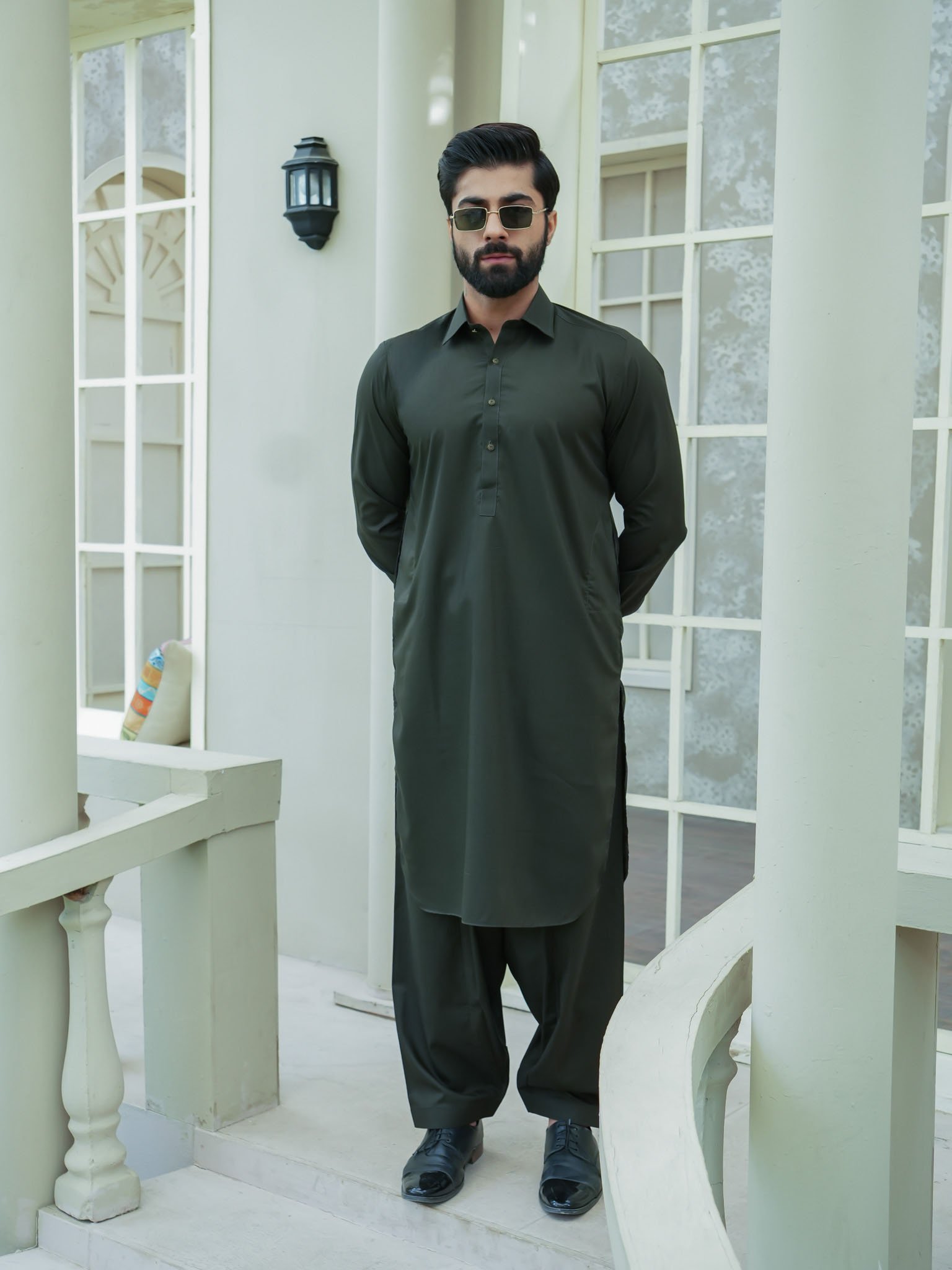 EW-98 - Dark Olive Green Kameez Shalwar - Image 4