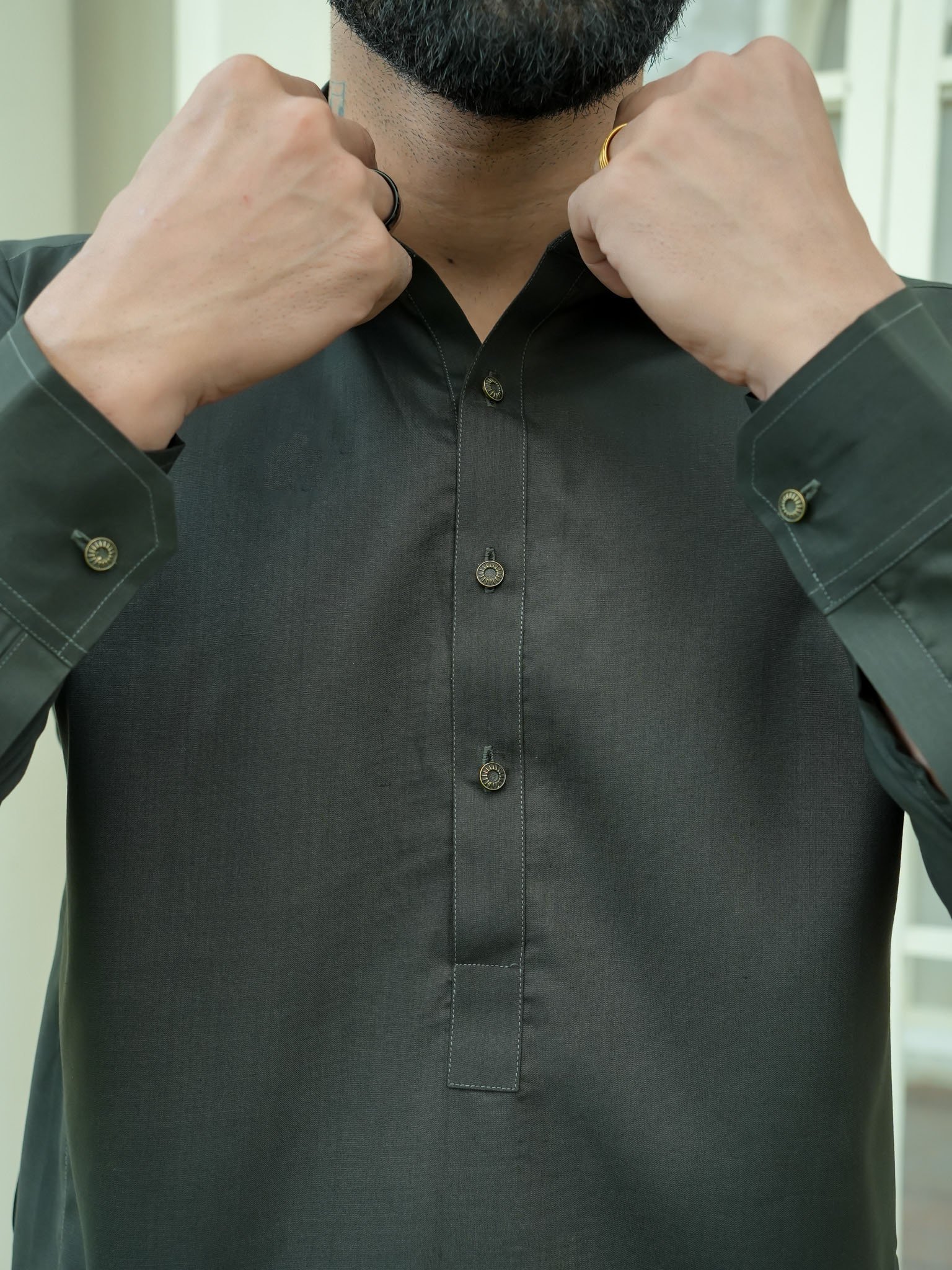 EW-98 - Dark Olive Green Kameez Shalwar - Image 3