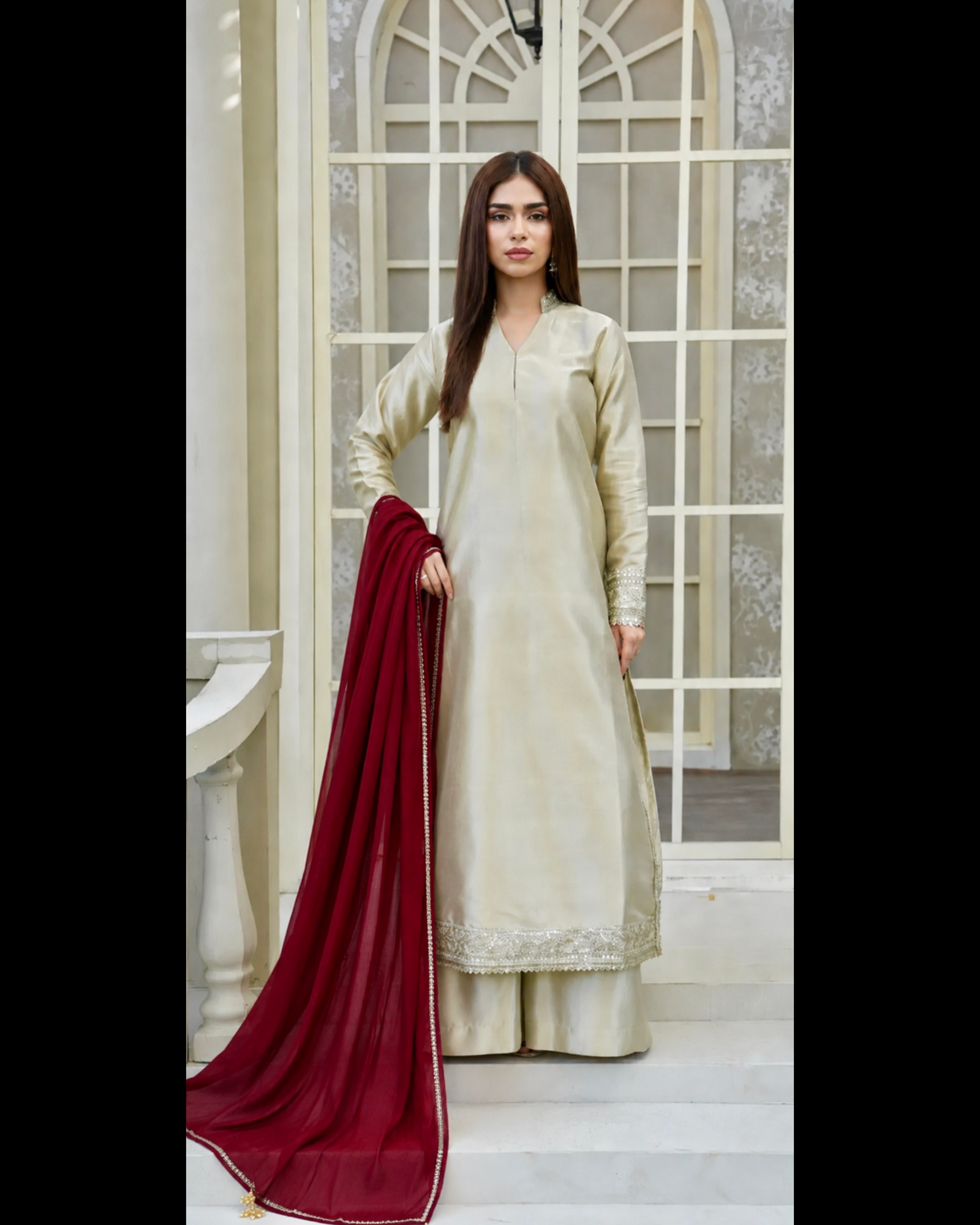 EW-106 - Stitched Suit 3 Pcs -  Shine Golden - Image 10