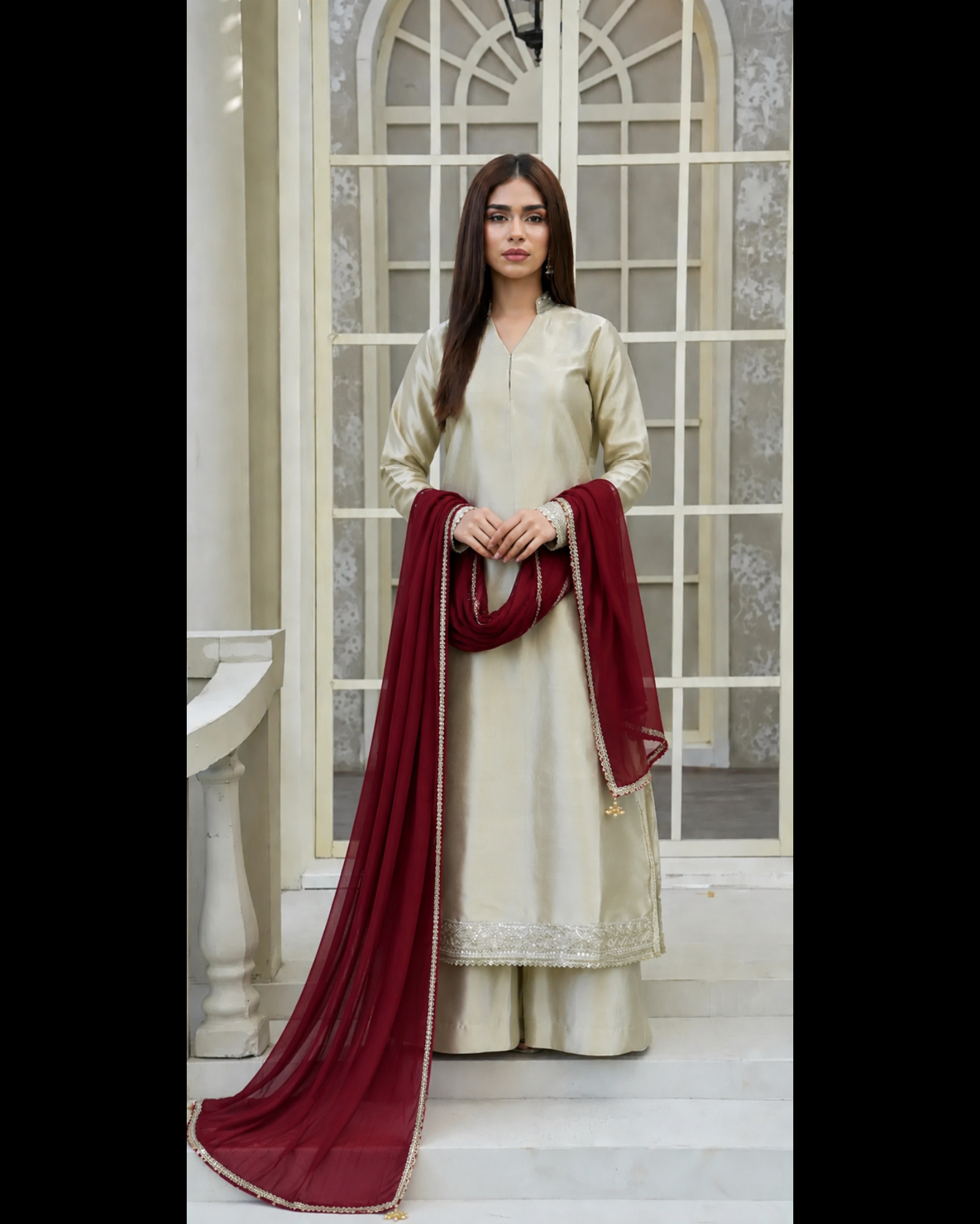 EW-106 - Stitched Suit 3 Pcs -  Shine Golden - Image 9