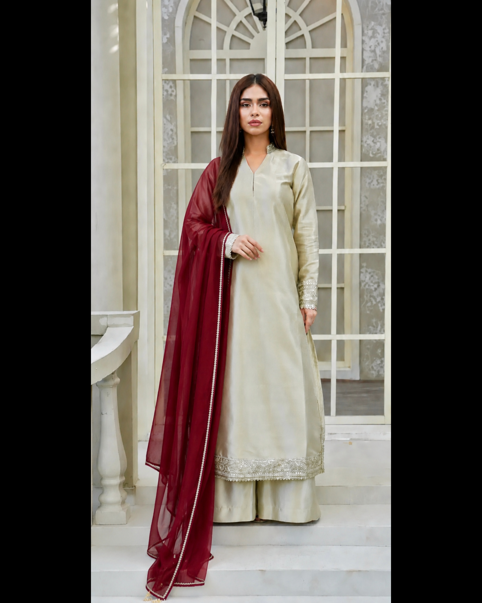 EW-106 - Stitched Suit 3 Pcs -  Shine Golden - Image 11